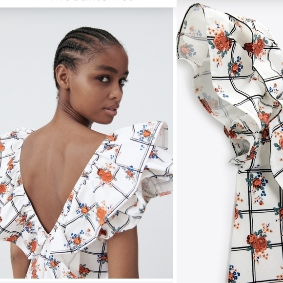 New Zara Floral Print Brock Collection/Bridgerton Style Poplin Midi Dress NWT M - Picture 5 of 11